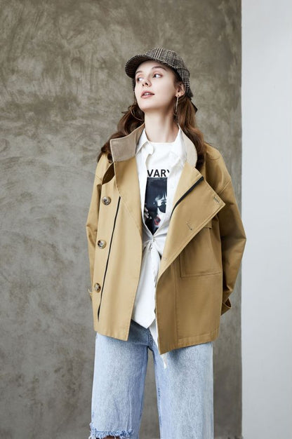 Element Trench Coat for Women Spring Autumn Korean Profile Loose Cargo Small Coat - Wanita Store
