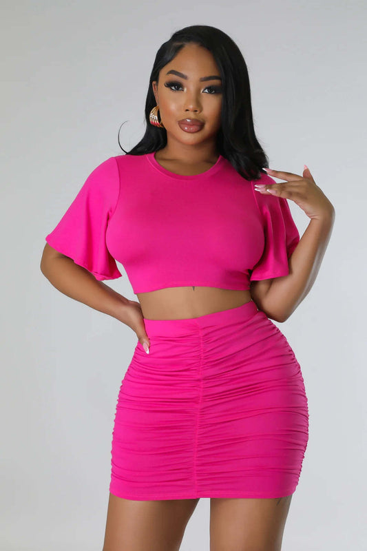 Women Sexy Suit Short Top With Hip Skirt Two Piece Set
