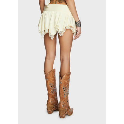 Women Clothing Sexy Double Layer Lace Irregular Asymmetric Mini Skirt - Wanita Store