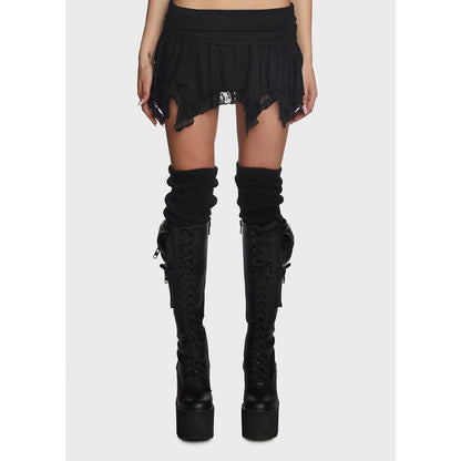 Women Clothing Sexy Double Layer Lace Irregular Asymmetric Mini Skirt - Wanita Store