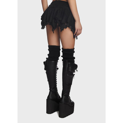 Women Clothing Sexy Double Layer Lace Irregular Asymmetric Mini Skirt - Wanita Store