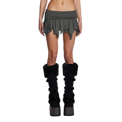 Women Clothing Sexy Double Layer Lace Irregular Asymmetric Mini Skirt - Wanita Store