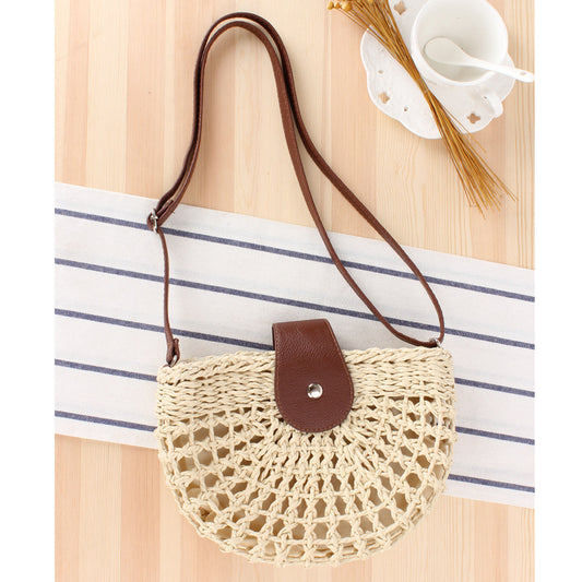 Casual Shoulder Hand-Woven Bag Hollow Out Cutout Semicircle Crossbody Straw Bag Women Bag Beach Bag