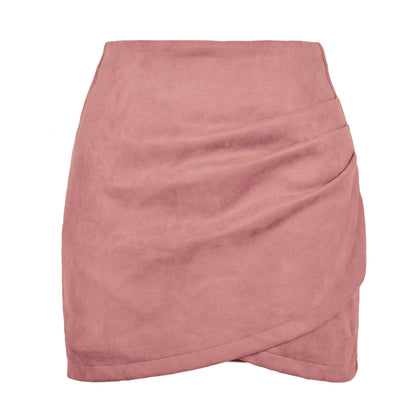Suede Solid Skirt Autumn Winter Heap Pleated Criss Cross Irregular Asymmetric Zipper Skirt Women Clothing - Wanita Store
