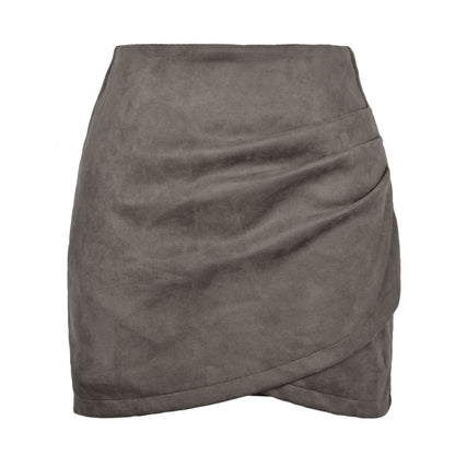 Suede Solid Skirt Autumn Winter Heap Pleated Criss Cross Irregular Asymmetric Zipper Skirt Women Clothing - Wanita Store