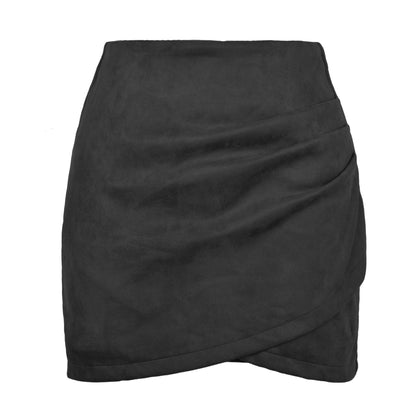 Suede Solid Skirt Autumn Winter Heap Pleated Criss Cross Irregular Asymmetric Zipper Skirt Women Clothing - Wanita Store