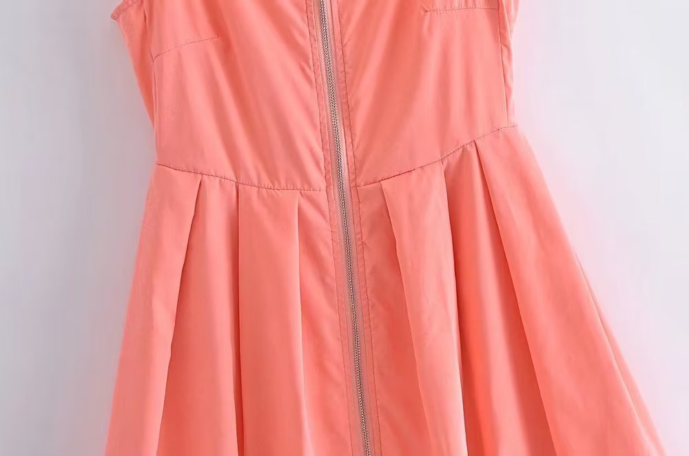 Spring Sexy Deep V Plunge Zipper Design Sling Vest Dress Bright Color Evening Dress