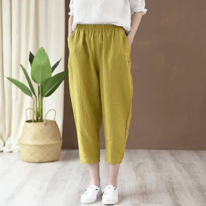 Cotton Linen Women Clothing Spring Summer Artistic Cotton Linen Casual Pants Linen All Matching Slimming Cropped Pants Baggy Pants - Wanita Store