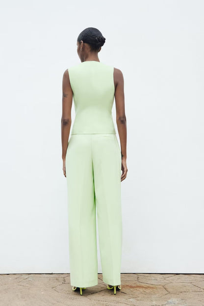 Women Clothing Elegance Sleeveless V neck Vest Jacket Casual Trousers - Wanita Store