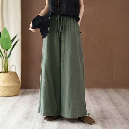 Spring Summer Cotton Linen Women Artistic Stone Washed Women Yoga Pants Linen Casual Wide Leg Pants - Wanita Store