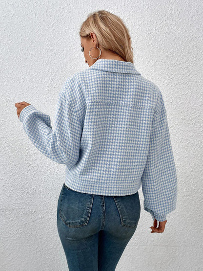 Autumn Winter Women Coat Collared Single Breasted Houndstooth Jacquard Jacket Office Coat Women - Wanita Store