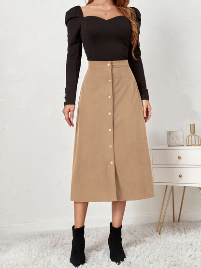 Women Clothing Boutique Corduroy Skirt Single Breasted High Waist Autumn Winter Maxi Women Skirt - Wanita Store
