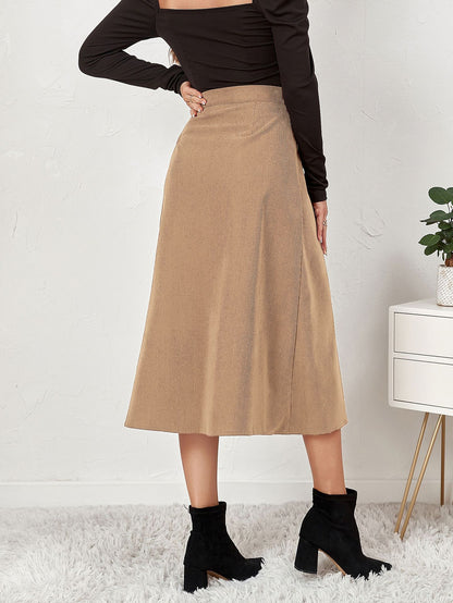 Women Clothing Boutique Corduroy Skirt Single Breasted High Waist Autumn Winter Maxi Women Skirt - Wanita Store