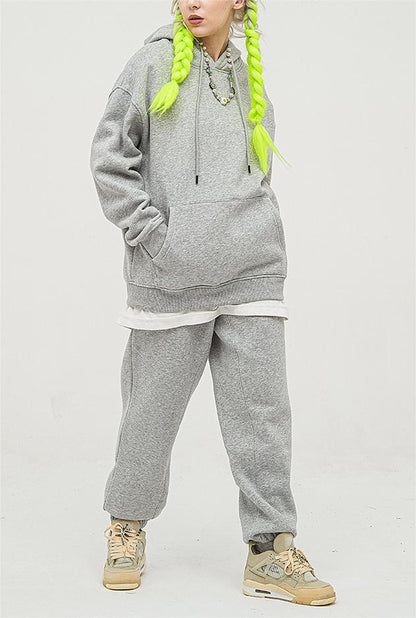 Clothing Autumn Winter Brand Fleece Padded Hooded Solid Color Hoodie sets - Wanita Store
