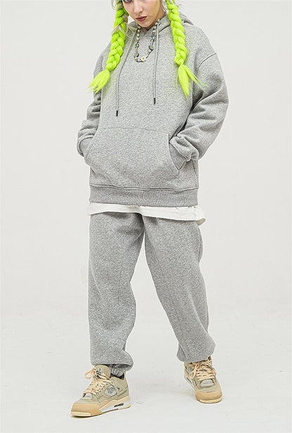 Clothing Autumn Winter Brand Fleece Padded Hooded Solid Color Hoodie sets - Wanita Store