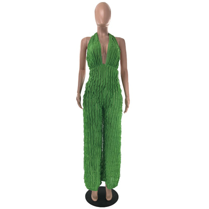 Women Clothing Spring Summer Wave Pattern Sexy Bandeau High Waist Jumpsuit - Wanita Store