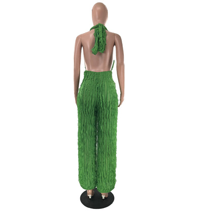 Women Clothing Spring Summer Wave Pattern Sexy Bandeau High Waist Jumpsuit - Wanita Store