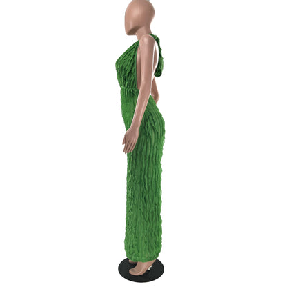 Women Clothing Spring Summer Wave Pattern Sexy Bandeau High Waist Jumpsuit - Wanita Store
