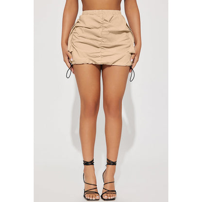 Women Clothing Solid Color Pleating Rubber Band Spring Fastener Sports Organ Pocket Skirt - Wanita Store