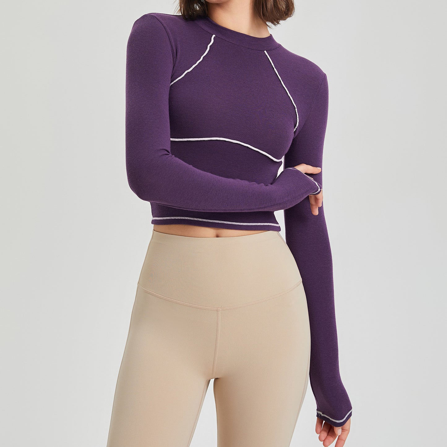 Autumn Winter Workout Clothes Women Long Sleeved Mousse Tight Training Sports Top Women Contrast Color Running Yoga Clothes