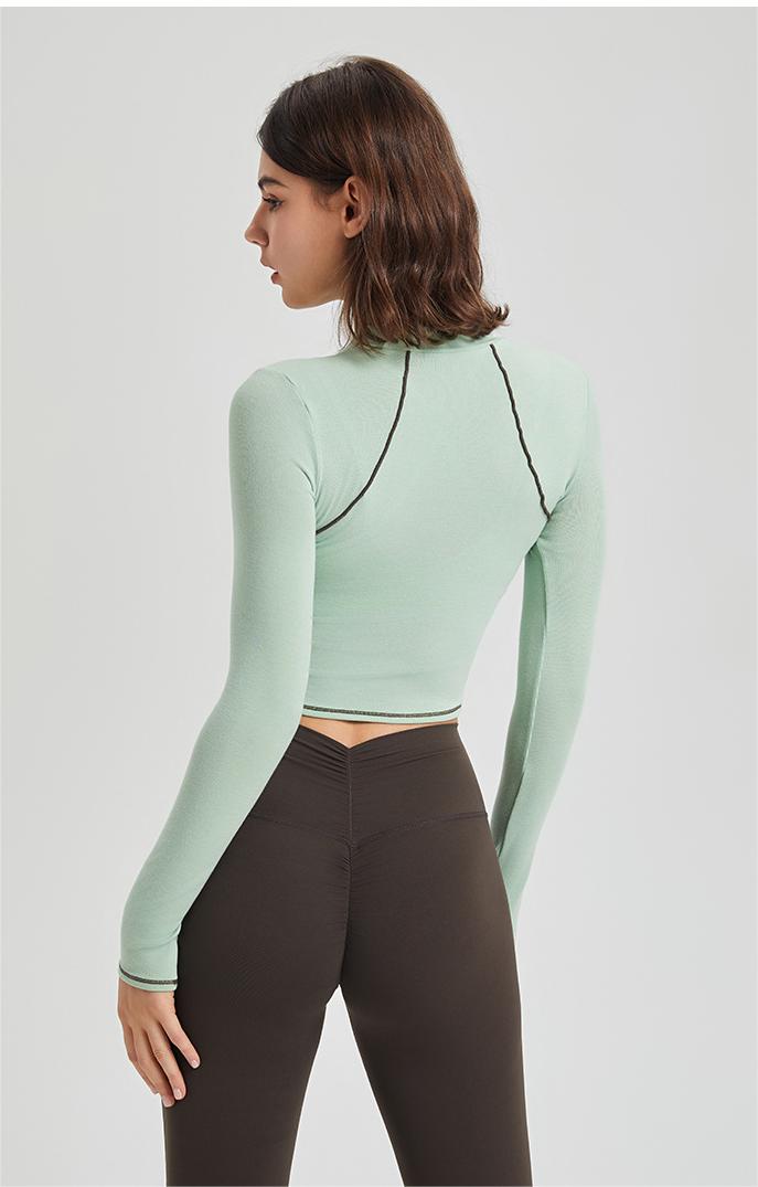 Autumn Winter Workout Clothes Women Long Sleeved Mousse Tight Training Sports Top Women Contrast Color Running Yoga Clothes