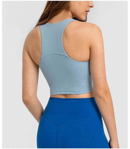 Spring Summer Pull High round Tie Chest Pad Yoga Vest Nude Feel Tight High Elastic Sports Fitness Top Women - Wanita Store