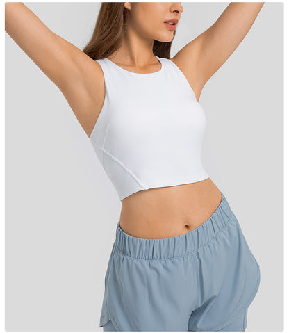 Spring Summer Pull High round Tie Chest Pad Yoga Vest Nude Feel Tight High Elastic Sports Fitness Top Women - Wanita Store