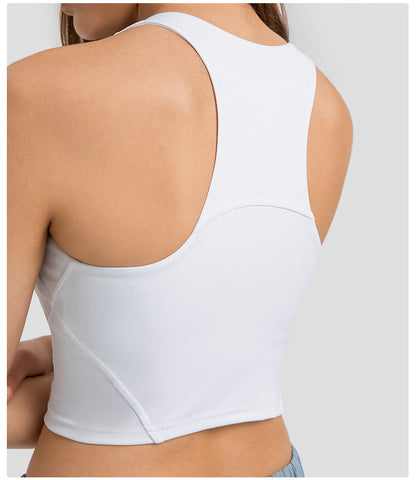 Spring Summer Pull High round Tie Chest Pad Yoga Vest Nude Feel Tight High Elastic Sports Fitness Top Women - Wanita Store