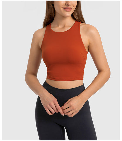 Spring Summer Pull High round Tie Chest Pad Yoga Vest Nude Feel Tight High Elastic Sports Fitness Top Women - Wanita Store