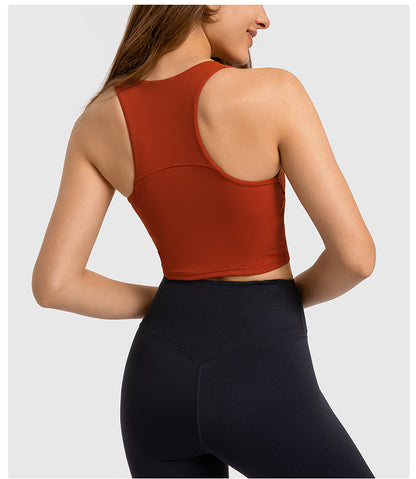Spring Summer Pull High round Tie Chest Pad Yoga Vest Nude Feel Tight High Elastic Sports Fitness Top Women - Wanita Store