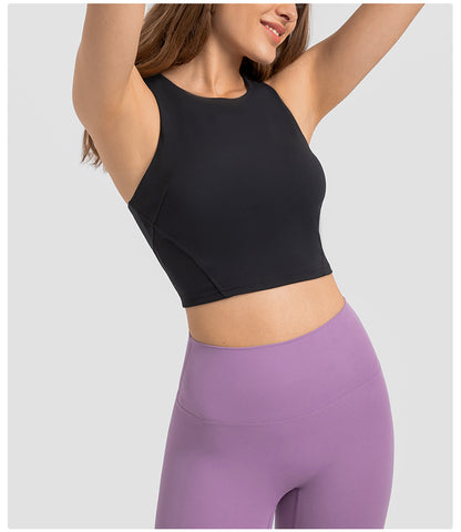 Spring Summer Pull High round Tie Chest Pad Yoga Vest Nude Feel Tight High Elastic Sports Fitness Top Women - Wanita Store