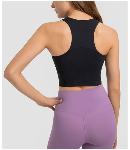 Spring Summer Pull High round Tie Chest Pad Yoga Vest Nude Feel Tight High Elastic Sports Fitness Top Women - Wanita Store