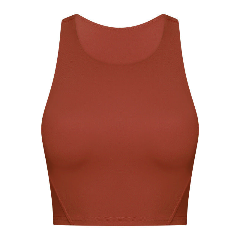 Spring Summer Pull High round Tie Chest Pad Yoga Vest Nude Feel Tight High Elastic Sports Fitness Top Women