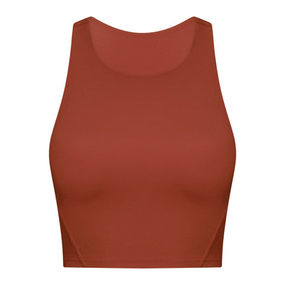 Spring Summer Pull High round Tie Chest Pad Yoga Vest Nude Feel Tight High Elastic Sports Fitness Top Women - Wanita Store