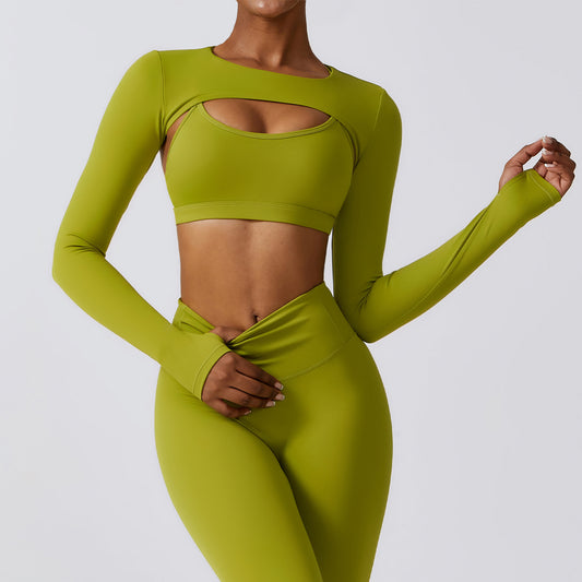 Sollinarry Outer Wear Sports Waistcoat Long Sleeved Shawl Yoga Clothes Nude Feel Workout Clothes Top Running Sports Blouse