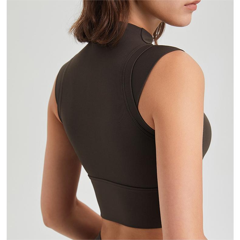 Lycra High Elastic Shockproof Running Exercise Underwear Turtleneck Fixed Cup Yoga Clothes Bra Vest Quick Drying Workout Top