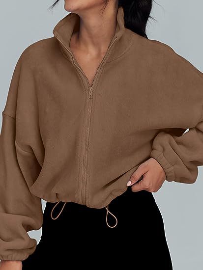 Women Clothing Polar Fleece Sports Jacket Velvet Stand Collar Zipper Jacket - Wanita Store