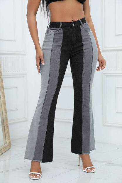 Stretch Washed Contrast Color Jeans Women - Wanita Store