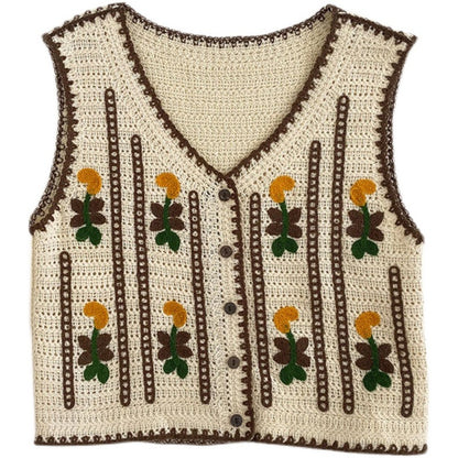 Autumn Fashionable Cardigan Chessboard Plaid V neck Knitted Thin Vest Vest Coat Women - Wanita Store