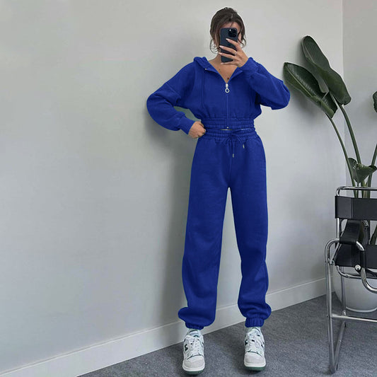 Autumn Winter Hooded Zipper Waist Tight Sweaters Women Clothing Casual Exercise Suit