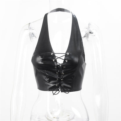 Lady Sexy Strap Sleeveless Back Waist Exposure Slim Fit Tank Top - Wanita Store