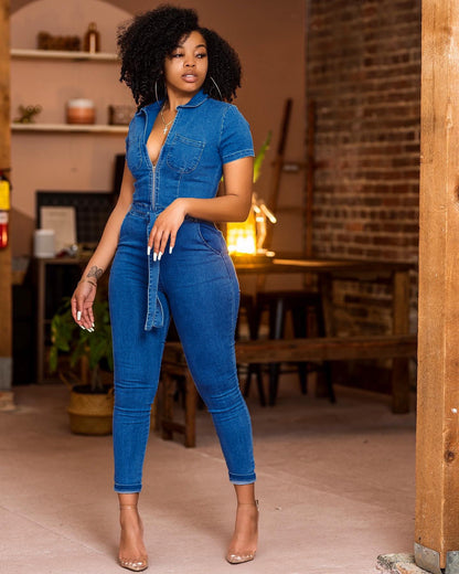 Women Clothing Internet Celebrity Same Sexy Denim Jumpsuit - Wanita Store