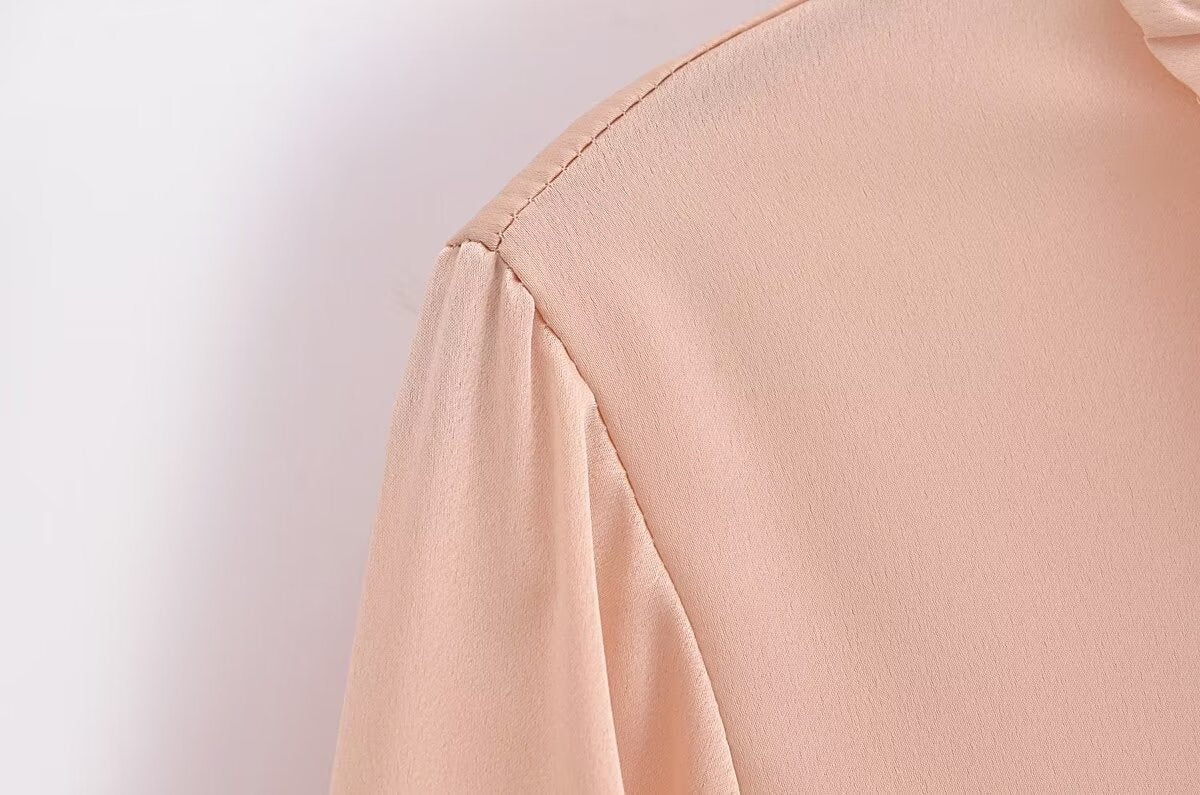 Autumn Casual Women Ruffles Collared Long Sleeve Jewelry Fastener Decoration Solid Color Blouse Top - Wanita Store