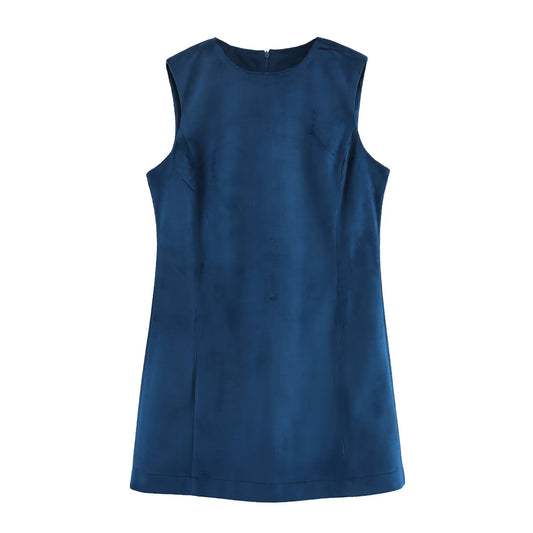 Early Spring Women Clothing Round Neck Sleeveless Elegant Velvet Dress