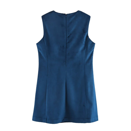 Early Spring Women Clothing Round Neck Sleeveless Elegant Velvet Dress