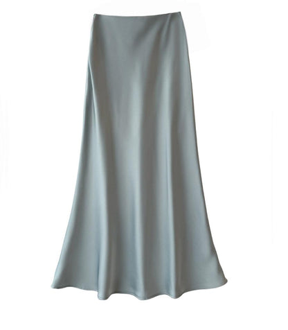 High Waist Slimming Mid Length Satin Acetate Silky Skirt Spring Summer Sheath Fishtail A Line Long Skirt - Wanita Store