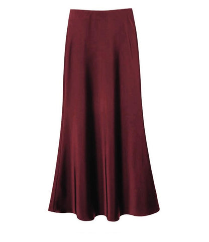 High Waist Slimming Mid Length Satin Acetate Silky Skirt Spring Summer Sheath Fishtail A Line Long Skirt - Wanita Store