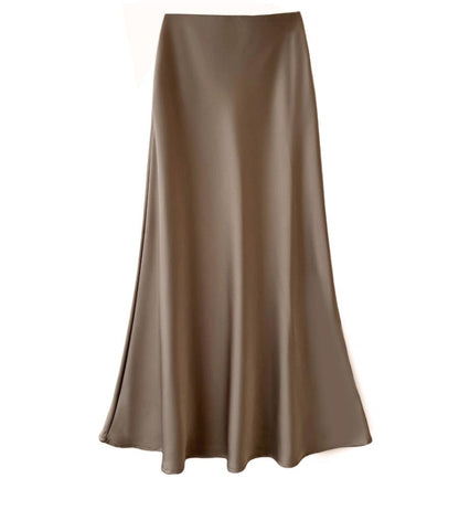 High Waist Slimming Mid Length Satin Acetate Silky Skirt Spring Summer Sheath Fishtail A Line Long Skirt - Wanita Store