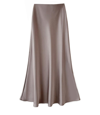 High Waist Slimming Mid Length Satin Acetate Silky Skirt Spring Summer Sheath Fishtail A Line Long Skirt - Wanita Store