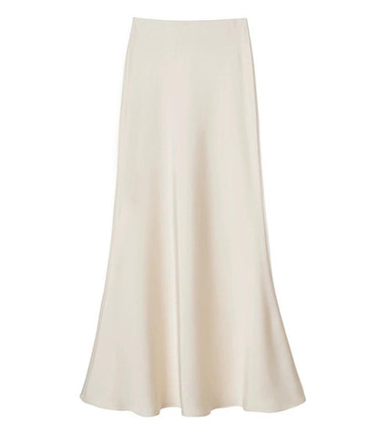 High Waist Slimming Mid Length Satin Acetate Silky Skirt Spring Summer Sheath Fishtail A Line Long Skirt - Wanita Store
